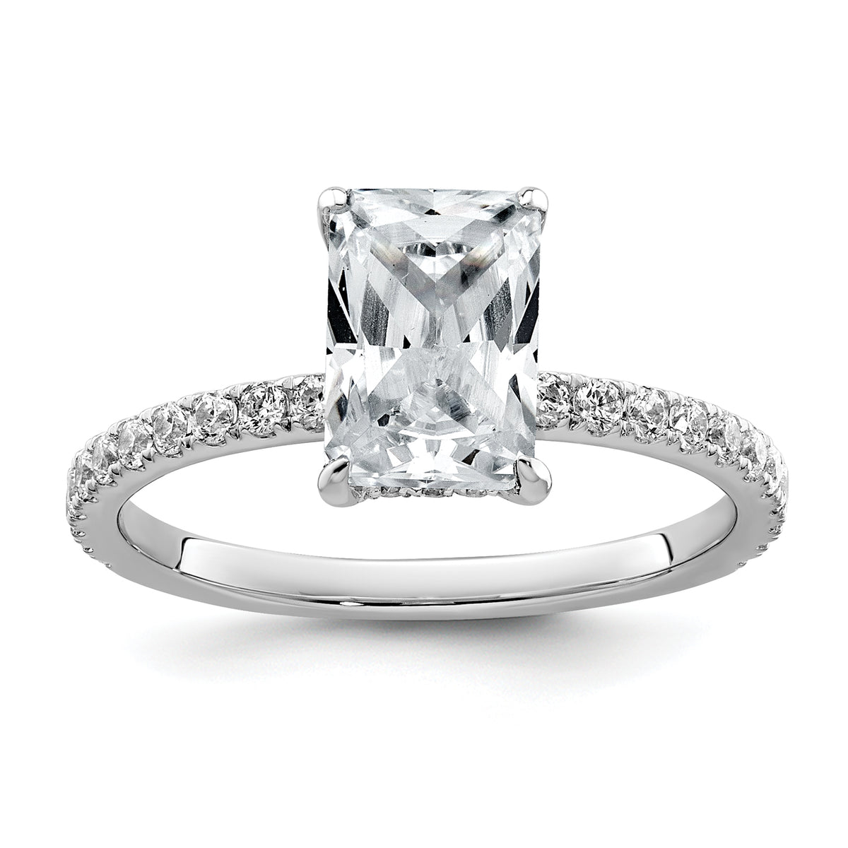 14k White Gold 2 carat Certified Lab Grown Diamond VS+ F+ Radiant Complete Solitaire with Flair Engagement Ring