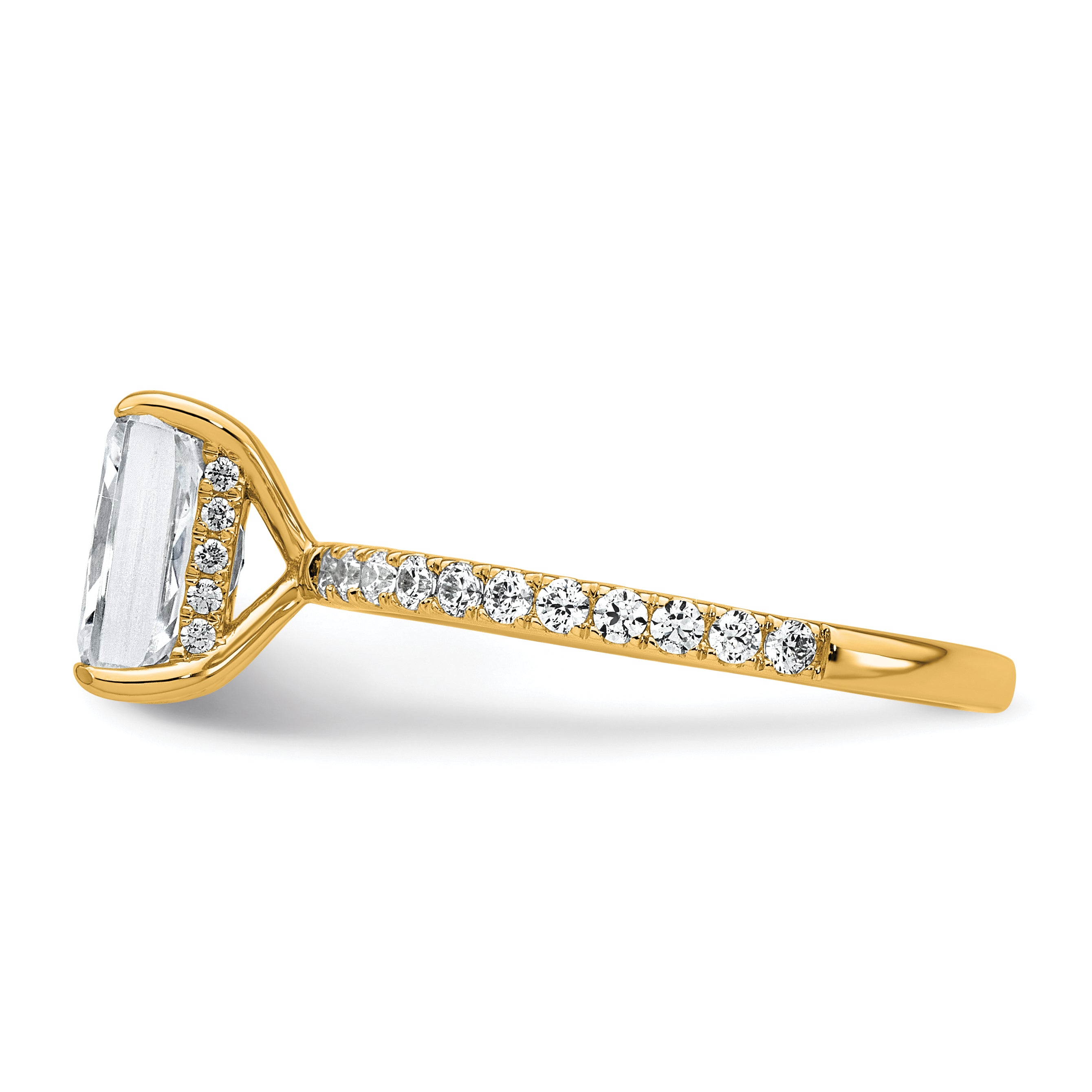 14k 2 carat Certified Lab Grown Diamond VS/SI+ G+ Radiant Complete Solitaire with Flair Engagement Ring