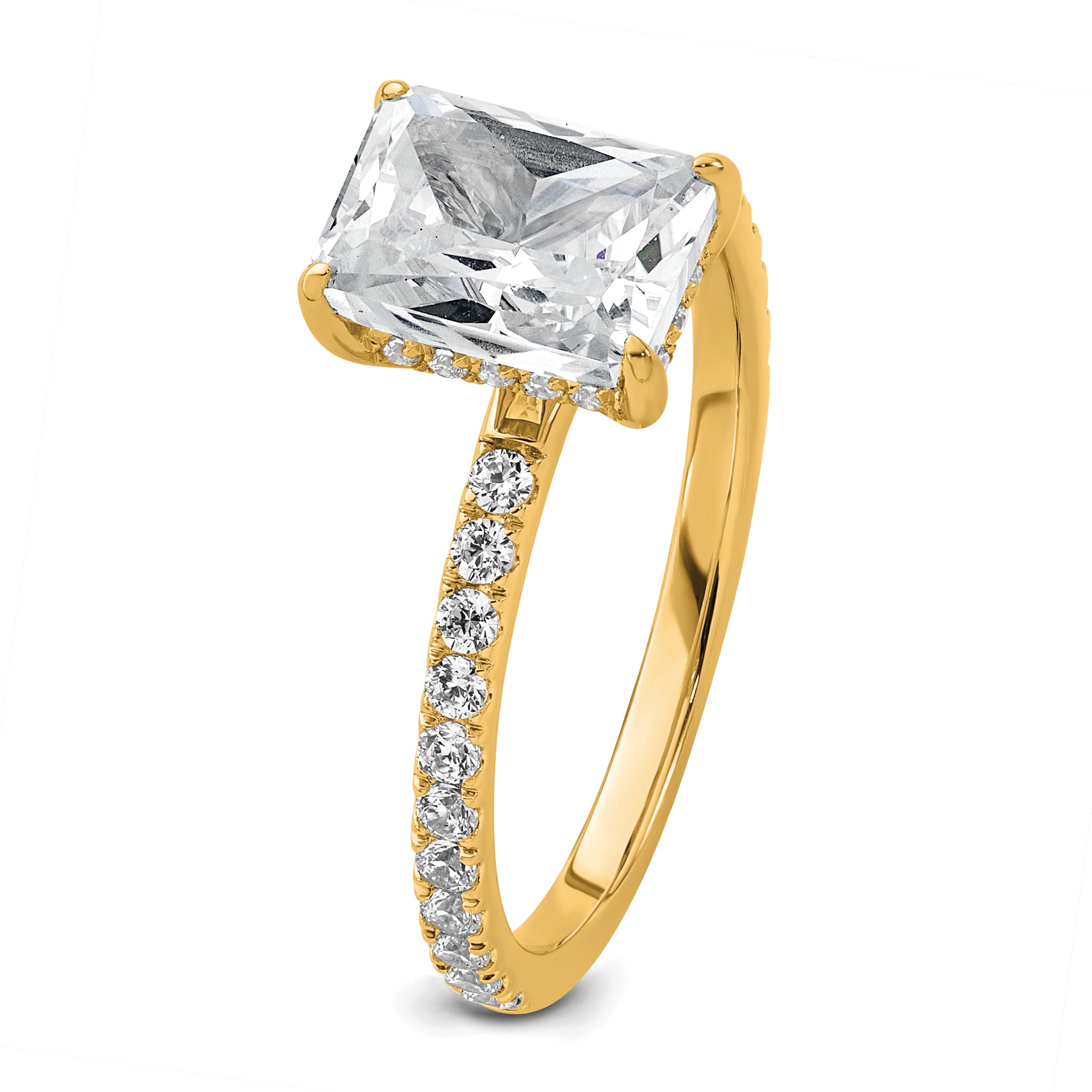 14k 2 carat Certified Lab Grown Diamond VS+ F+ Radiant Complete Solitaire with Flair Engagement Ring