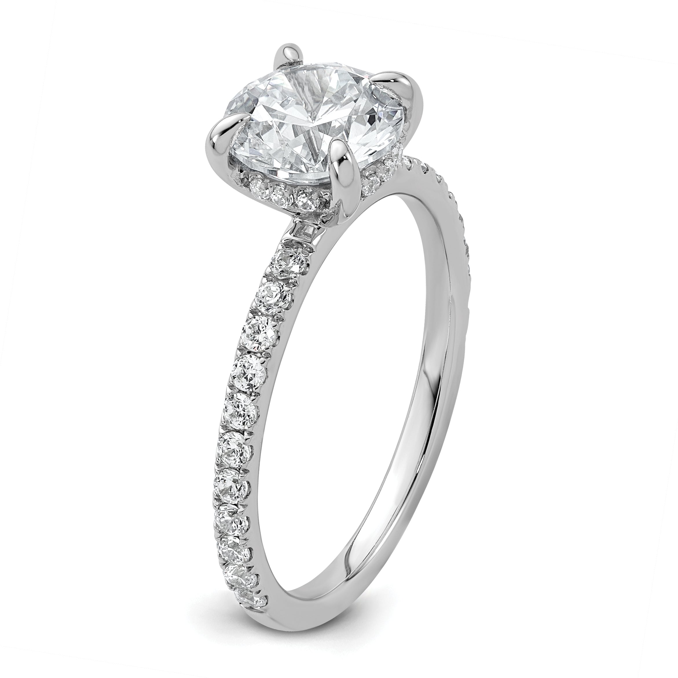 14k White Gold 2 carat Certified Lab Grown Diamond VS/SI+ G+ Round Complete Solitaire with Flair Engagement Ring