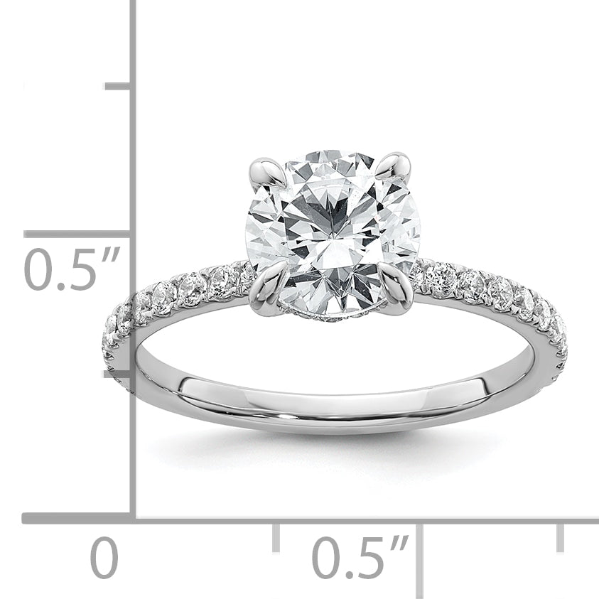 14k White Gold 2 carat Certified Lab Grown Diamond VS+ F+ Round Complete Solitaire with Flair Engagement Ring