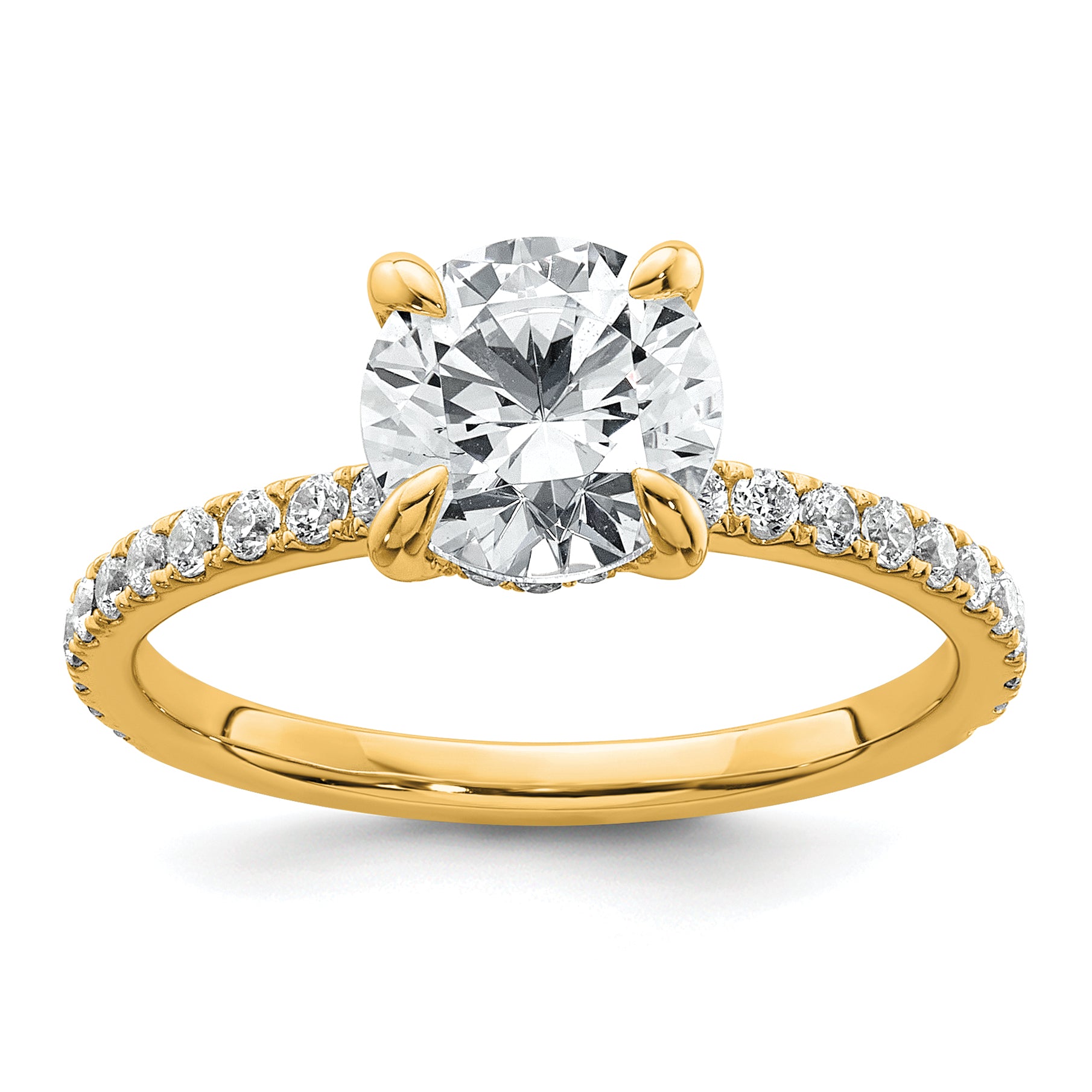 14k 2 carat Certified Lab Grown Diamond VS/SI+ G+ Round Complete Solitaire with Flair Engagement Ring Main image