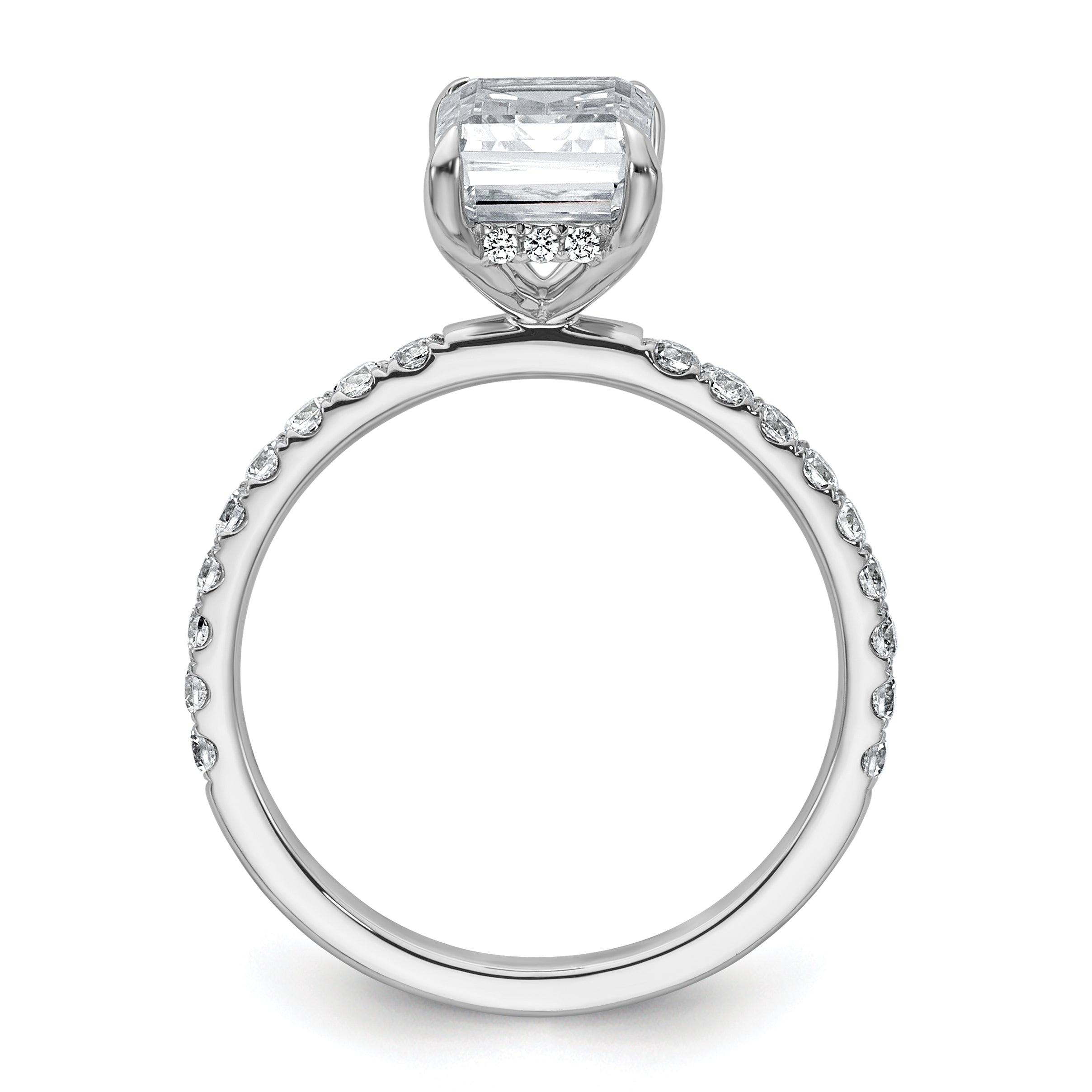 14k White Gold 2 3/8 carat Certified Lab Grown Diamond VS+ F+ Emerald Complete Solitaire with Flair Engagement Ring Secondary image