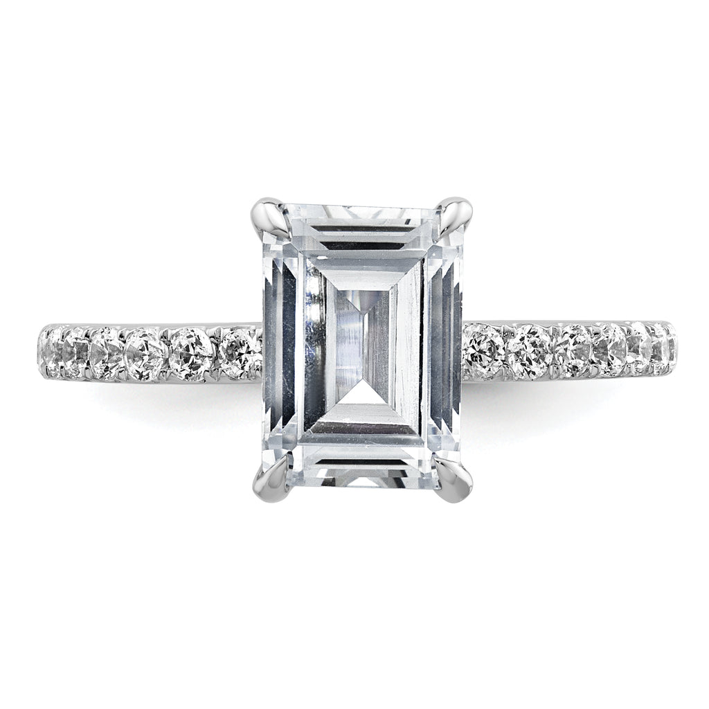 14k White Gold 2 3/8 carat Certified Lab Grown Diamond VS+ F+ Emerald Complete Solitaire with Flair Engagement Ring