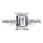 14k White Gold 2 3/8 carat Certified Lab Grown Diamond VS+ F+ Emerald Complete Solitaire with Flair Engagement Ring
