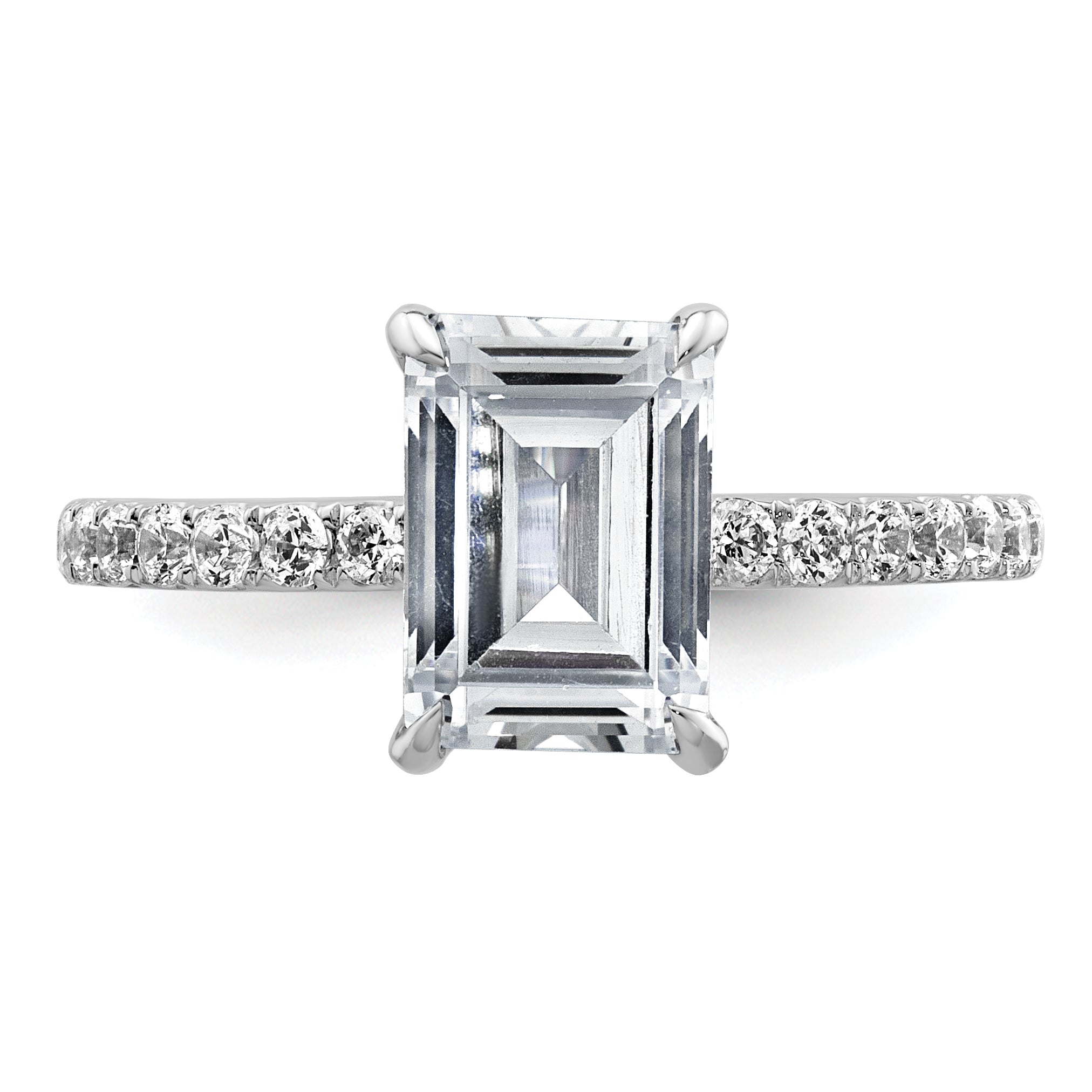 14k White Gold 2 3/8 carat Certified Lab Grown Diamond VS+ F+ Emerald Complete Solitaire with Flair Engagement Ring
