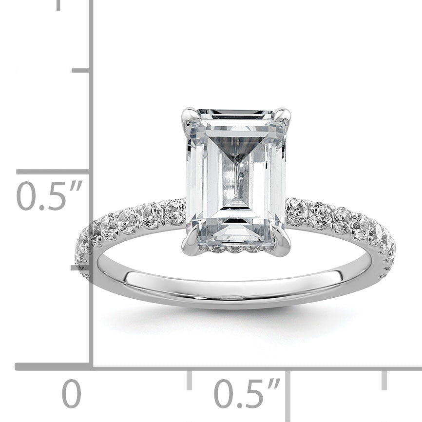 14k White Gold 2 3/8 carat Certified Lab Grown Diamond VS+ F+ Emerald Complete Solitaire with Flair Engagement Ring