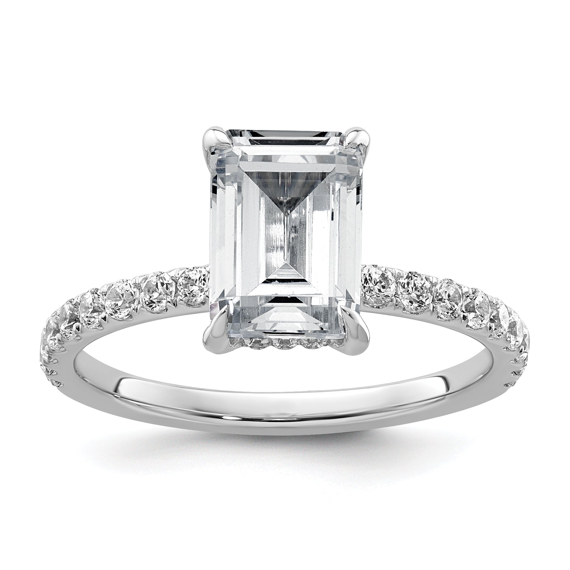 14k White Gold 2 3/8 carat Certified Lab Grown Diamond VS+ F+ Emerald Complete Solitaire with Flair Engagement Ring Main image
