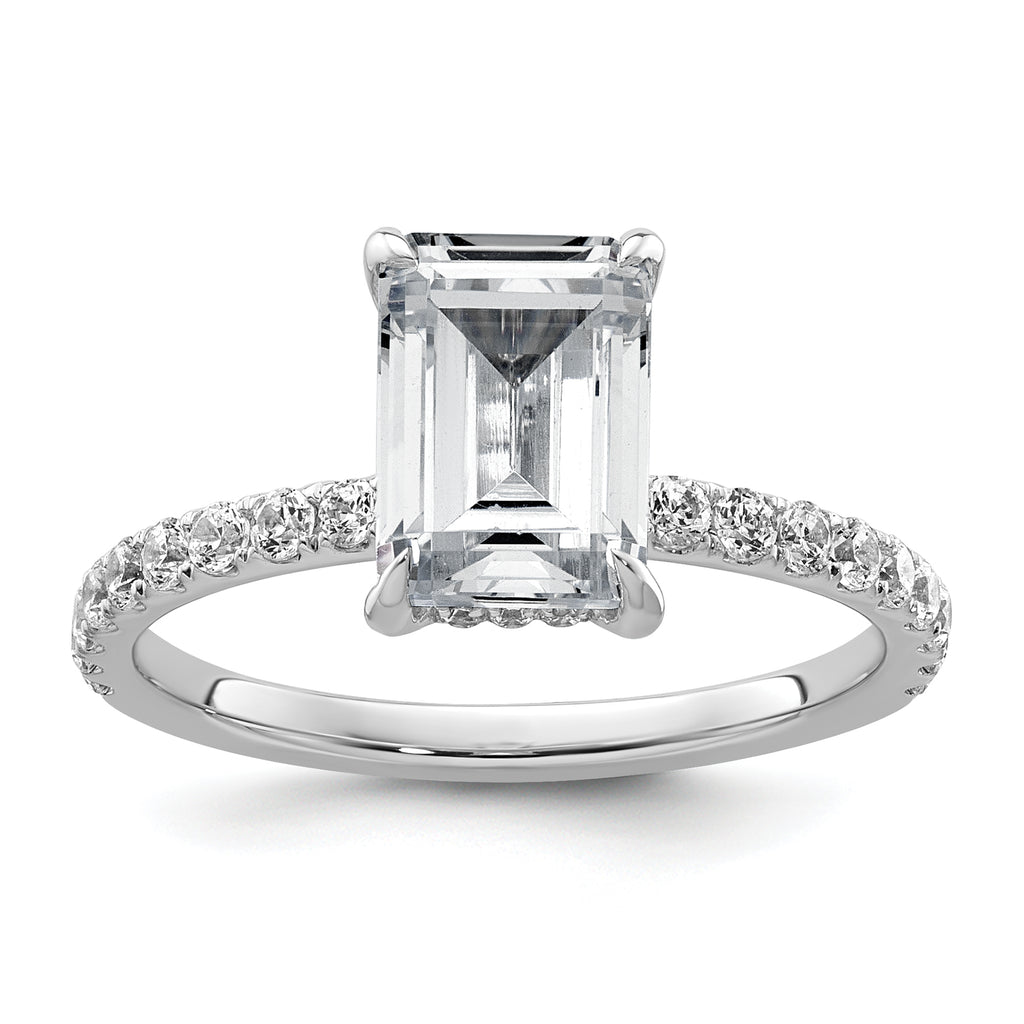 14k White Gold 2 3/8 carat Certified Lab Grown Diamond VS+ F+ Emerald Complete Solitaire with Flair Engagement Ring