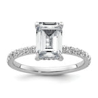 14k White Gold 2 3/8 carat Certified Lab Grown Diamond VS+ F+ Emerald Complete Solitaire with Flair Engagement Ring
