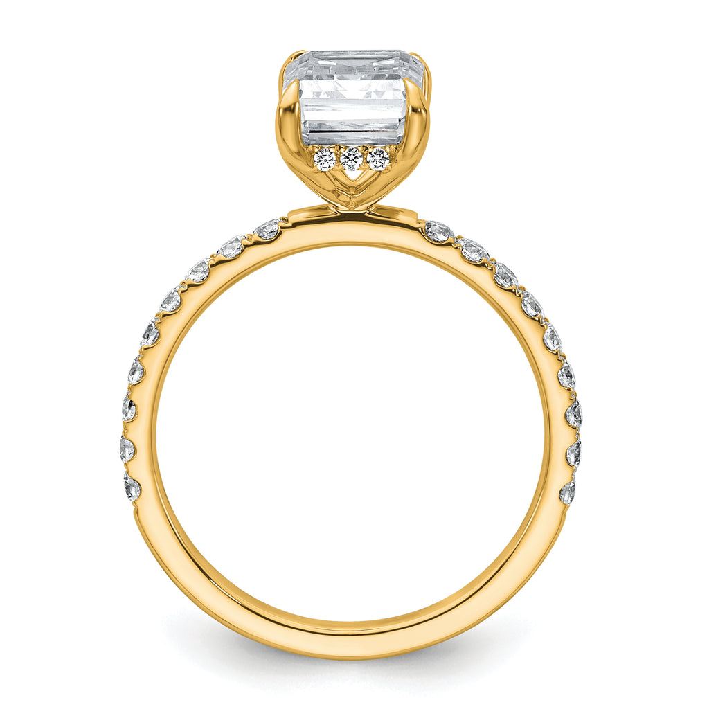14k 2 3/8 carat Certified Lab Grown Diamond VS/SI+ G+ Emerald Complete Solitaire with Flair Engagement Ring
