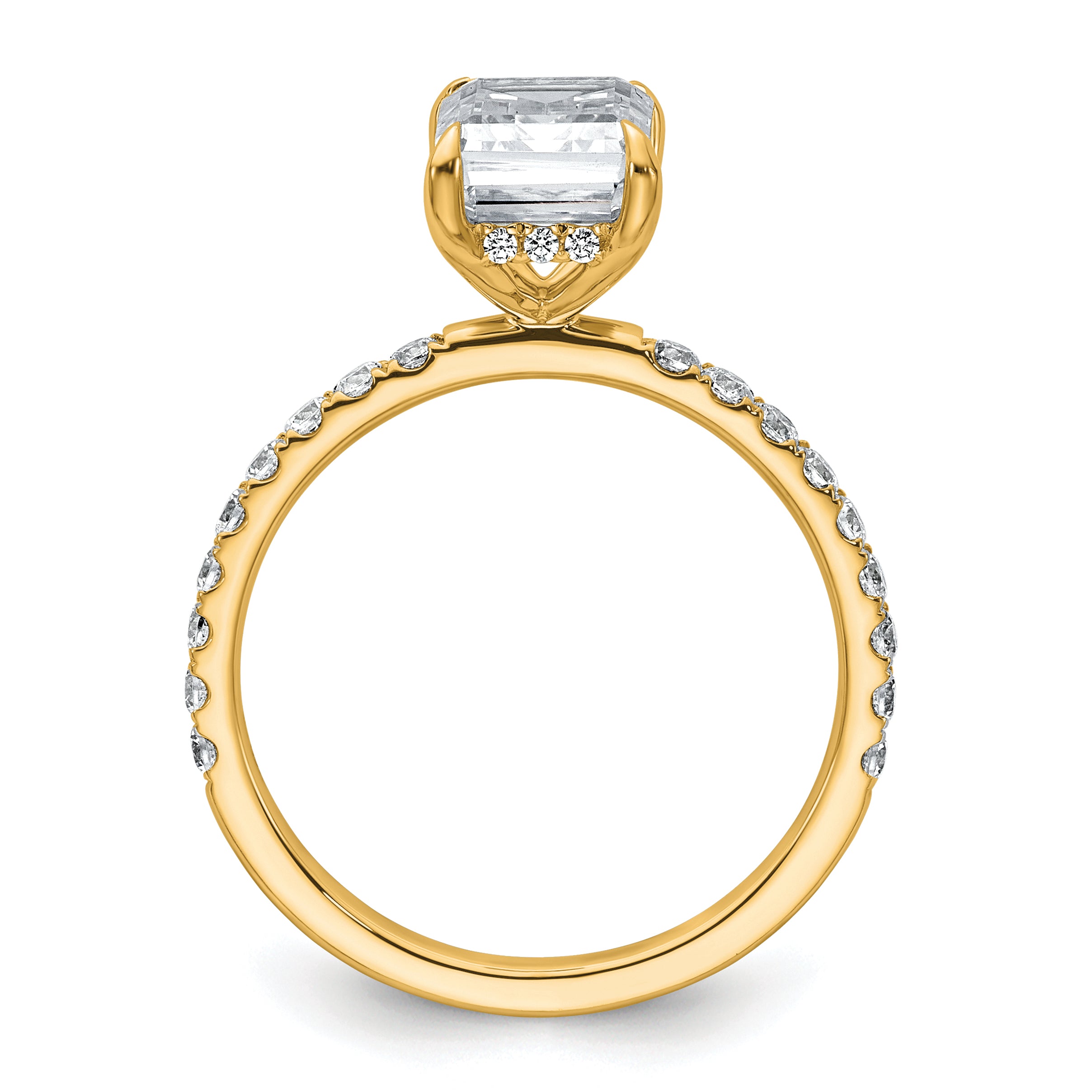14k 2 3/8 carat Certified Lab Grown Diamond VS/SI+ G+ Emerald Complete Solitaire with Flair Engagement Ring