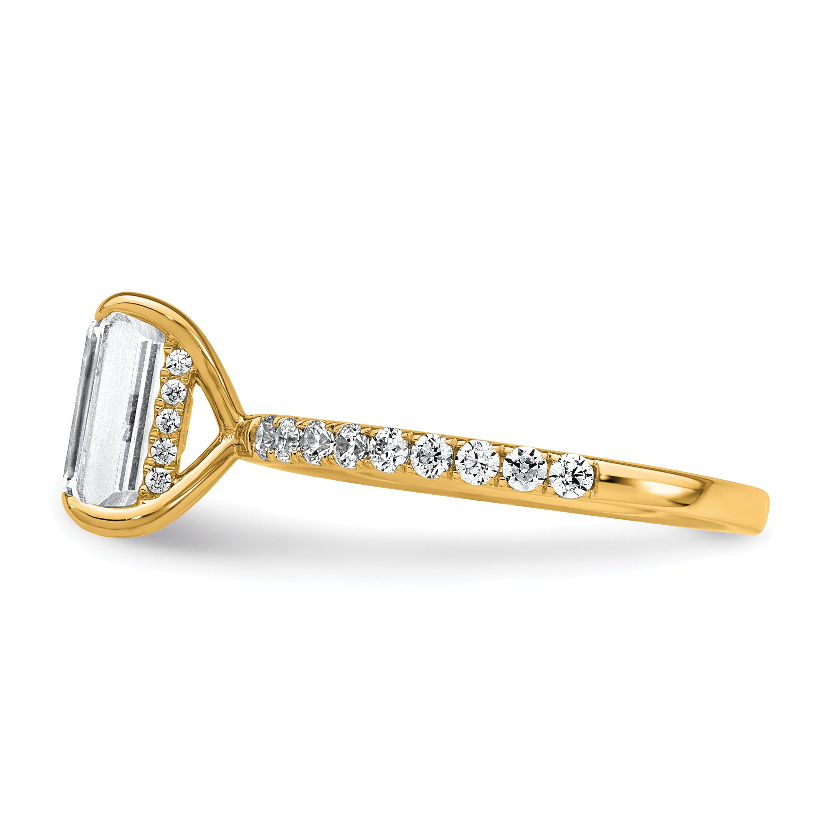 14k 2 3/8 carat Certified Lab Grown Diamond VS/SI+ G+ Emerald Complete Solitaire with Flair Engagement Ring