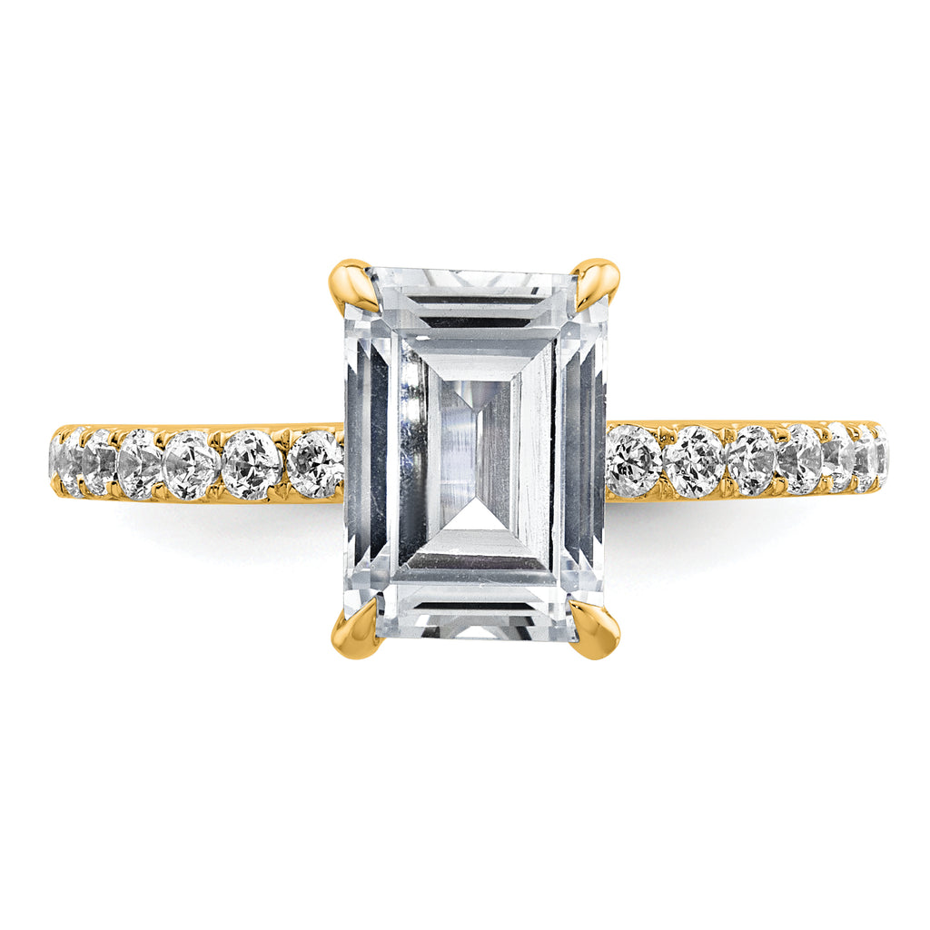 14k 2 3/8 carat Certified Lab Grown Diamond VS/SI+ G+ Emerald Complete Solitaire with Flair Engagement Ring