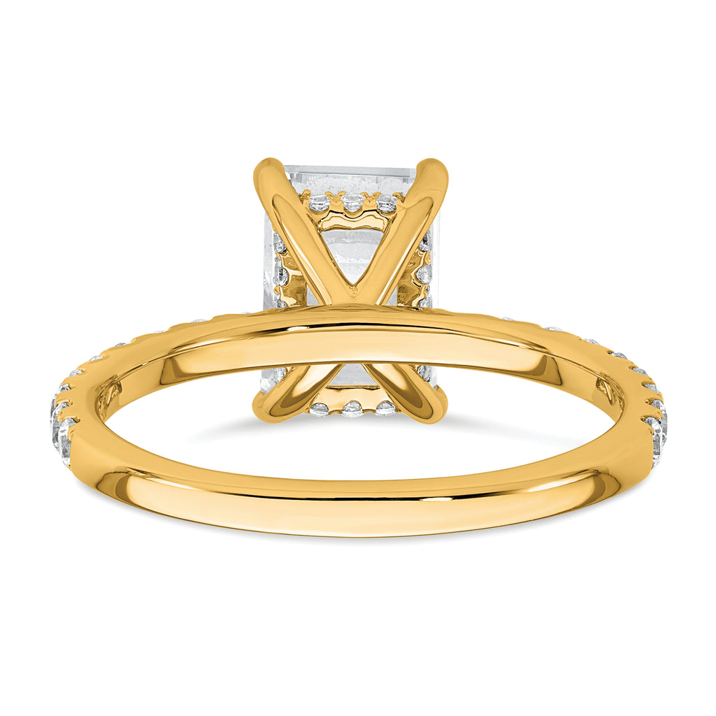 14k 2 3/8 carat Certified Lab Grown Diamond VS/SI+ G+ Emerald Complete Solitaire with Flair Engagement Ring