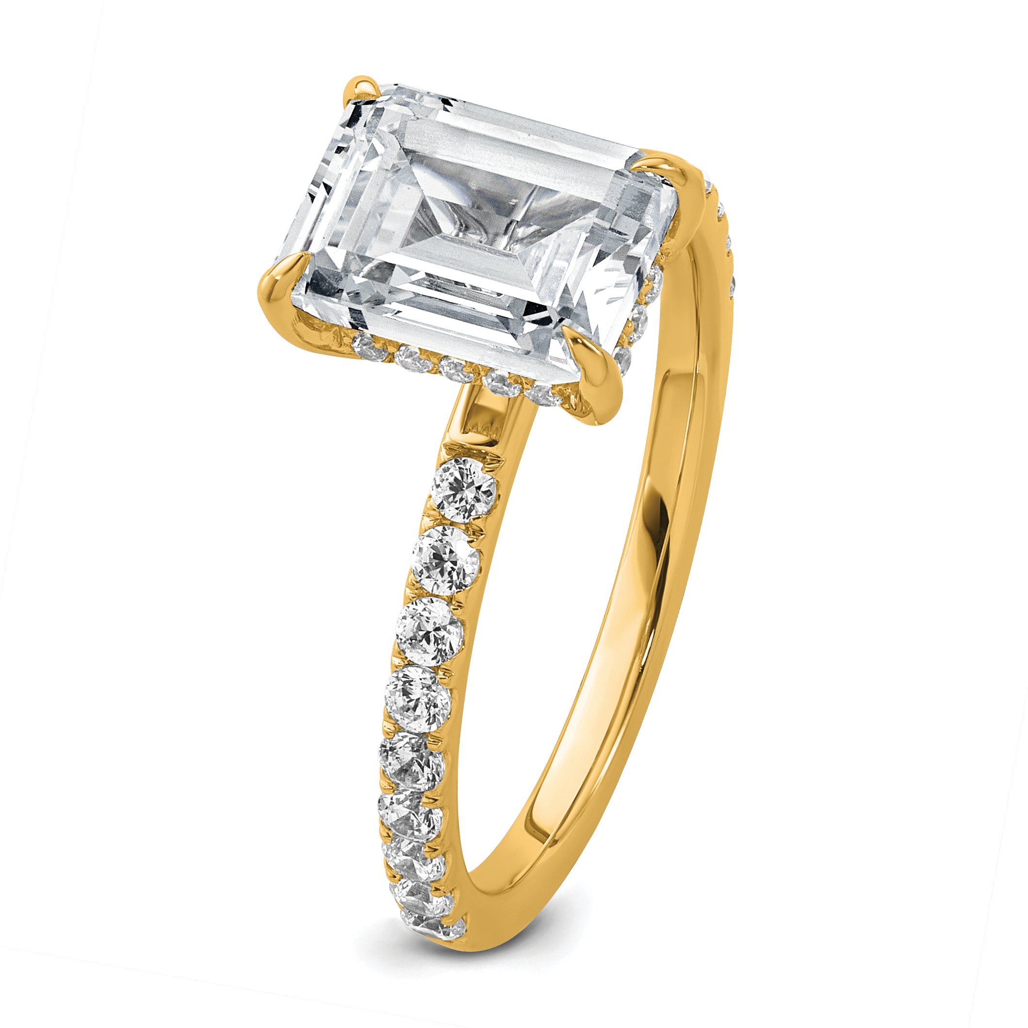 14k 2 3/8 carat Certified Lab Grown Diamond VS+ F+ Emerald Complete Solitaire with Flair Engagement Ring