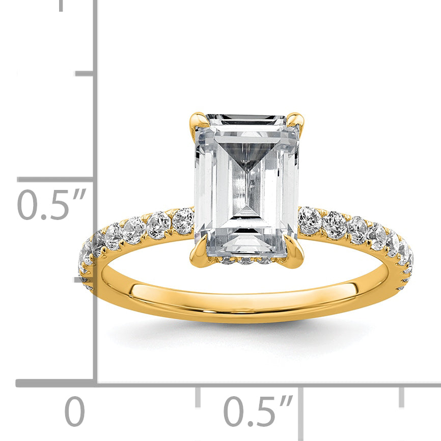 14k 2 3/8 carat Certified Lab Grown Diamond VS+ F+ Emerald Complete Solitaire with Flair Engagement Ring