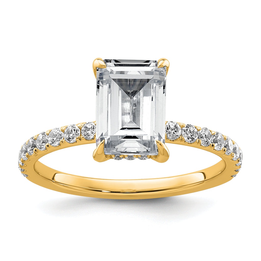 14k 2 3/8 carat Certified Lab Grown Diamond VS/SI+ G+ Emerald Complete Solitaire with Flair Engagement Ring