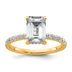14k 2 3/8 carat Certified Lab Grown Diamond VS/SI+ G+ Emerald Complete Solitaire with Flair Engagement Ring