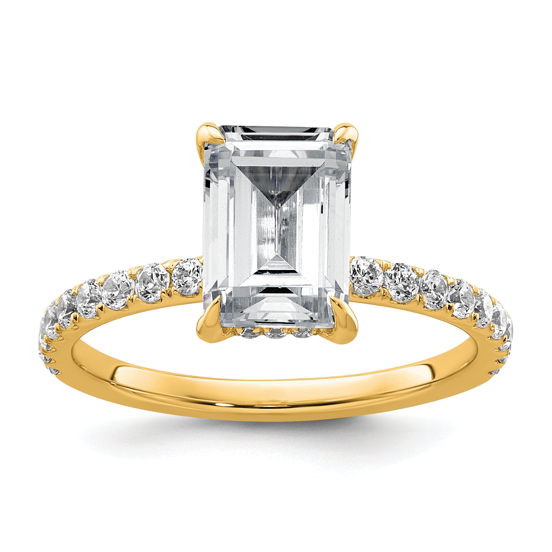 14k 2 3/8 carat Certified Lab Grown Diamond VS/SI+ G+ Emerald Complete Solitaire with Flair Engagement Ring