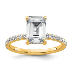 14k 2 3/8 carat Certified Lab Grown Diamond VS+ F+ Emerald Complete Solitaire with Flair Engagement Ring