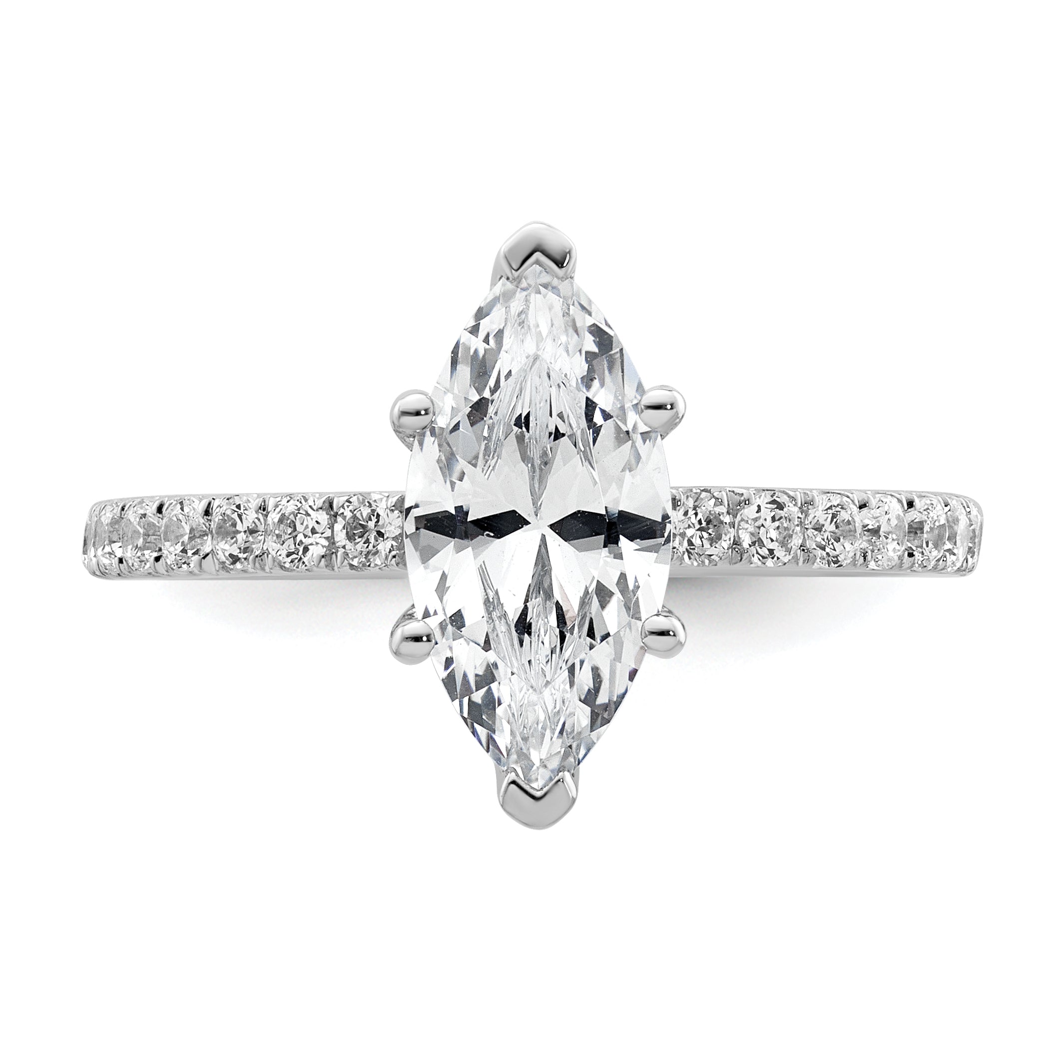 14k White Gold 2 5/8 carat Certified Lab Grown Diamond VS/SI+ G+ Marquise Complete Solitaire with Flair Engagement Ring