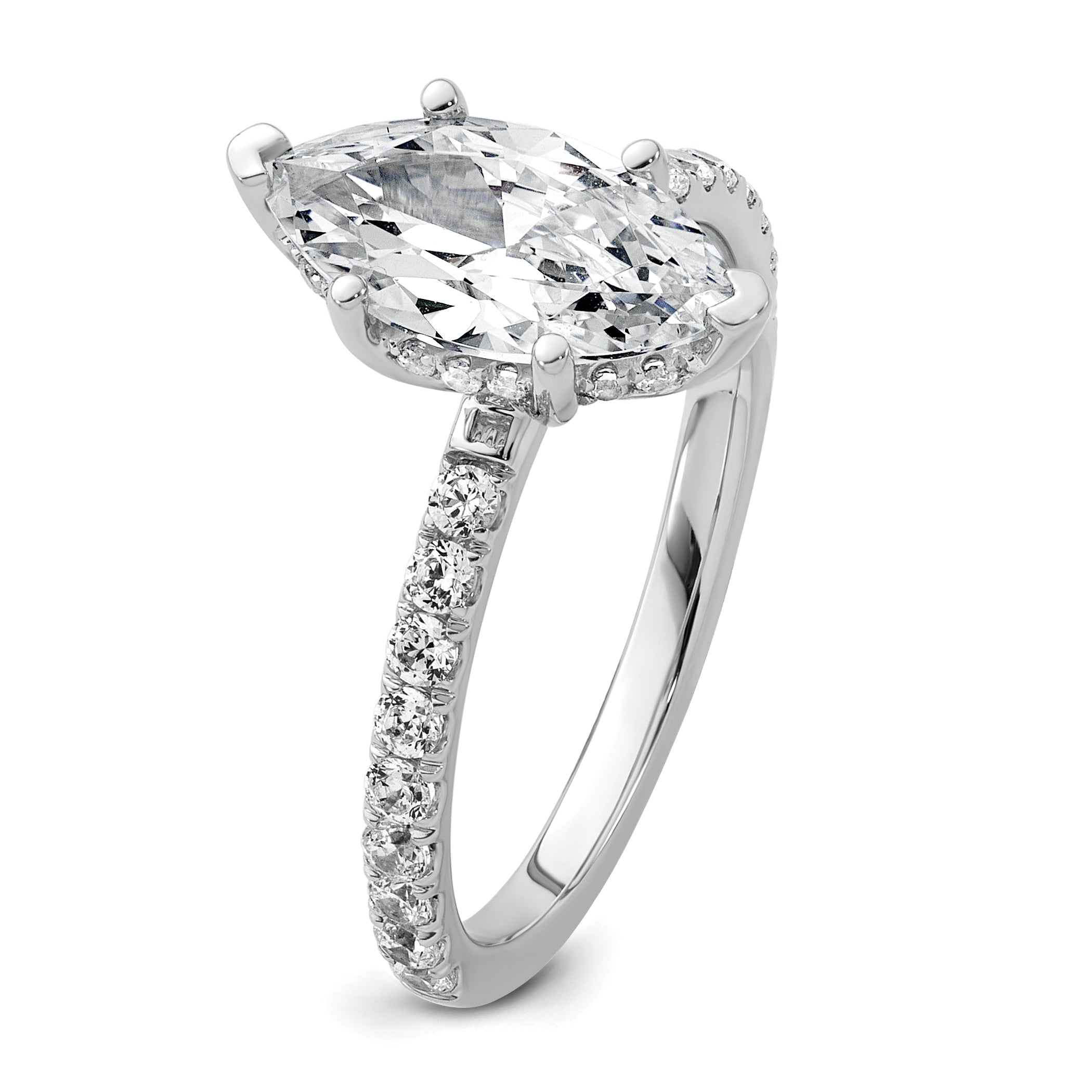 14k White Gold 2 5/8 carat Certified Lab Grown Diamond VS+ F+ Marquise Complete Solitaire with Flair Engagement Ring