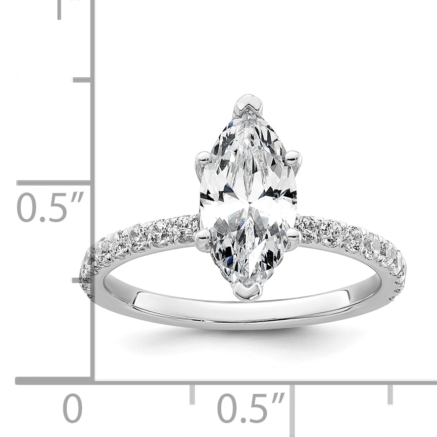 14k White Gold 2 5/8 carat Certified Lab Grown Diamond VS+ F+ Marquise Complete Solitaire with Flair Engagement Ring