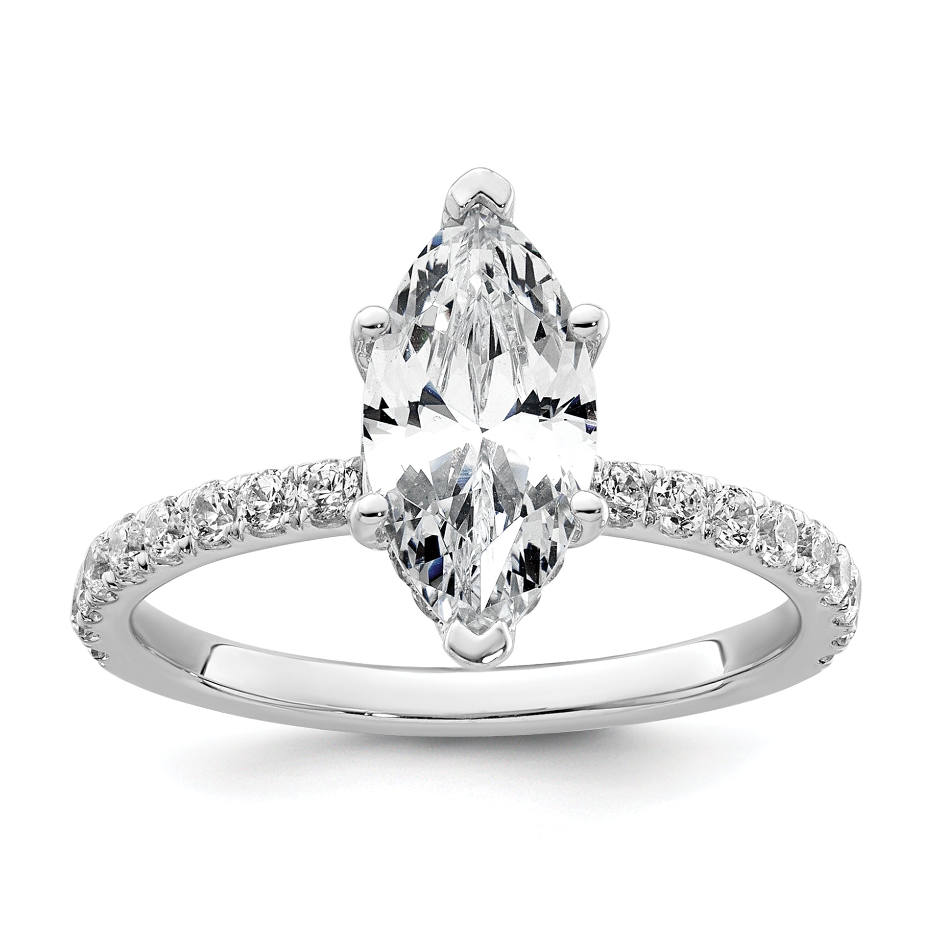 14k White Gold 2 5/8 carat Certified Lab Grown Diamond VS+ F+ Marquise Complete Solitaire with Flair Engagement Ring