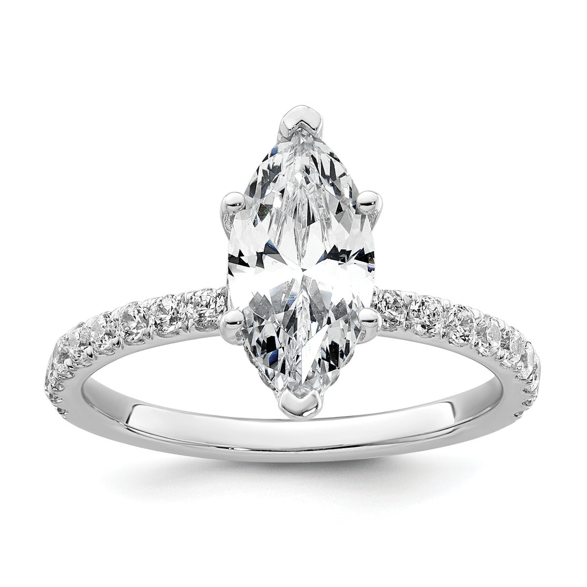 14k White Gold 2 5/8 carat Certified Lab Grown Diamond VS+ F+ Marquise Complete Solitaire with Flair Engagement Ring
