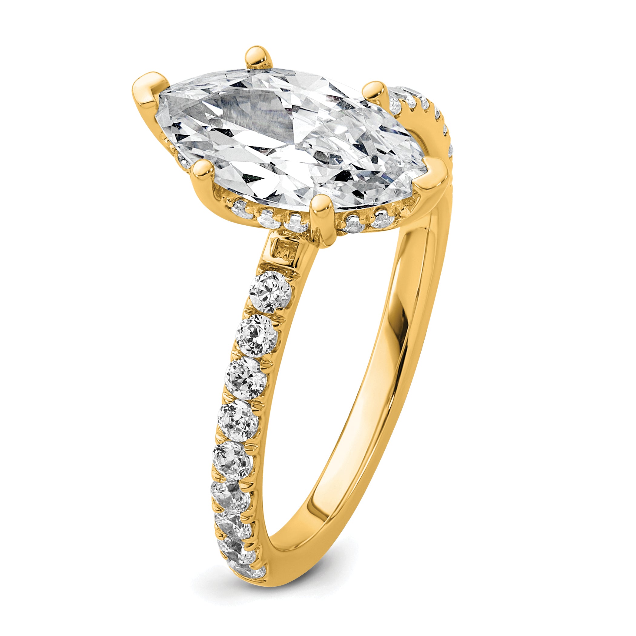 14k 2 5/8 carat Certified Lab Grown Diamond VS+ F+ Marquise Complete Solitaire with Flair Engagement Ring