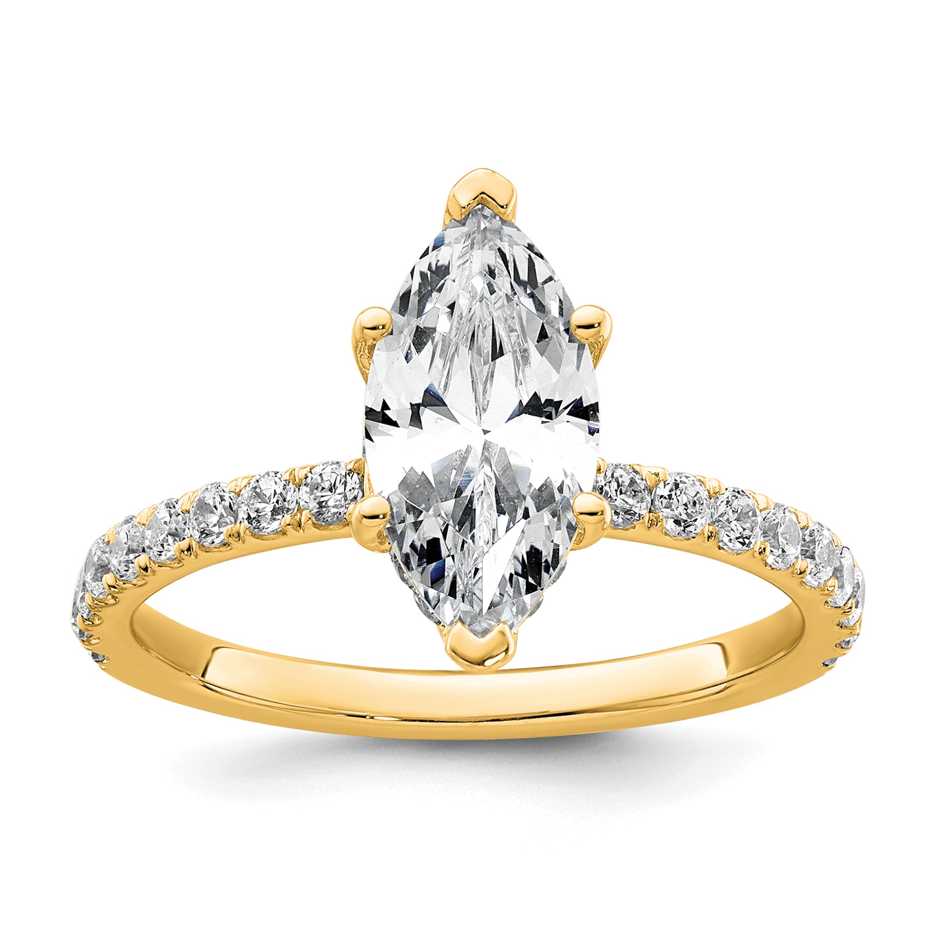 14k 2 5/8 carat Certified Lab Grown Diamond VS+ F+ Marquise Complete Solitaire with Flair Engagement Ring Main image