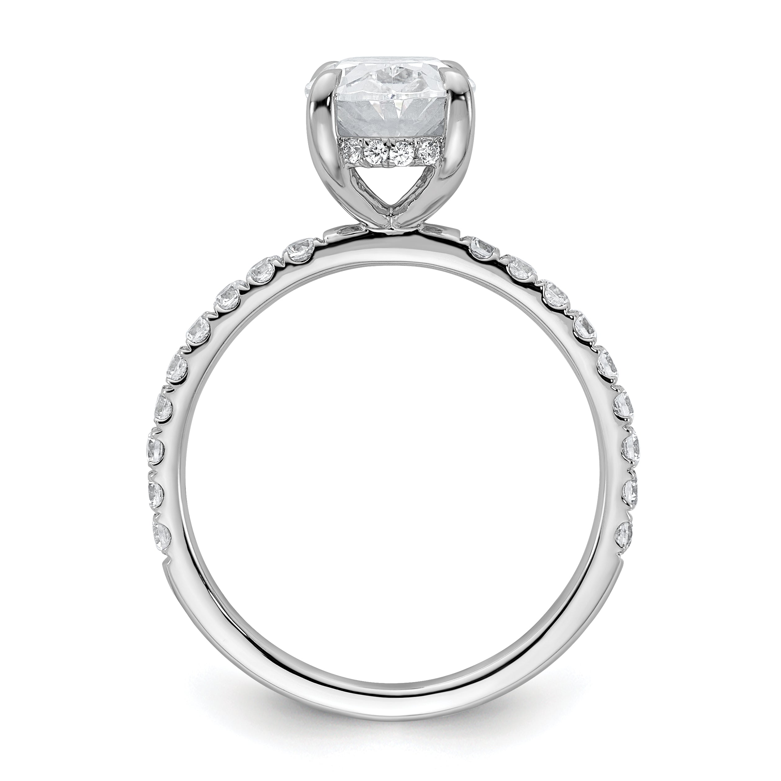 14k White Gold 2 5/8 carat Certified Lab Grown Diamond VS+ F+ Oval Complete Solitaire with Flair Engagement Ring Secondary image