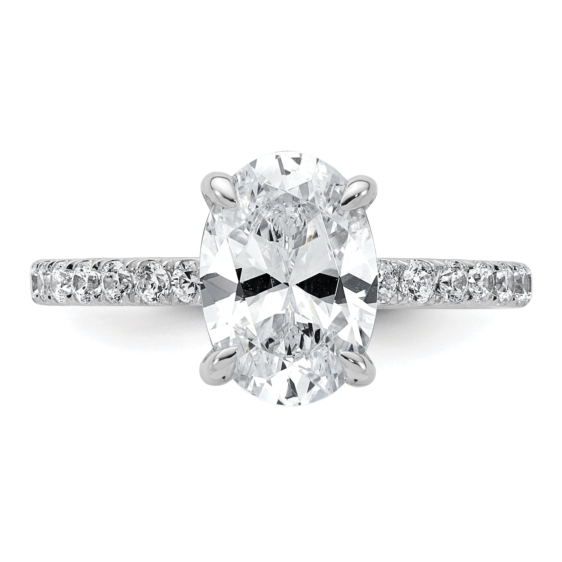 14k White Gold 2 5/8 carat Certified Lab Grown Diamond VS/SI+ G+ Oval Complete Solitaire with Flair Engagement Ring