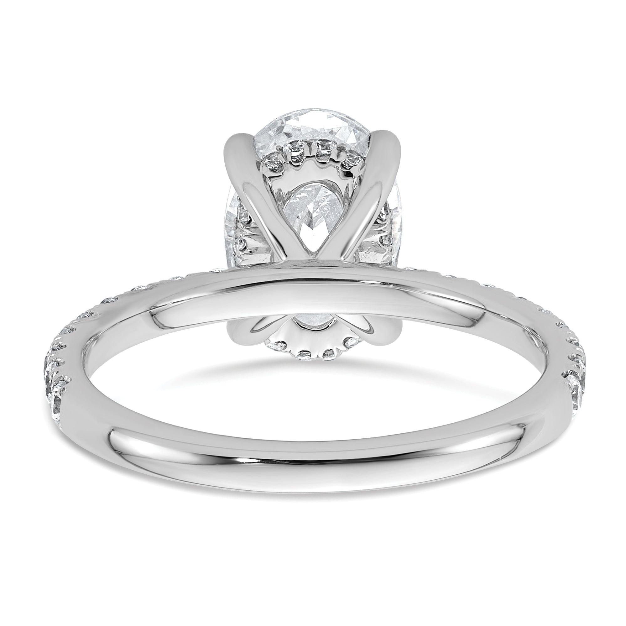 14k White Gold 2 5/8 carat Certified Lab Grown Diamond VS+ F+ Oval Complete Solitaire with Flair Engagement Ring