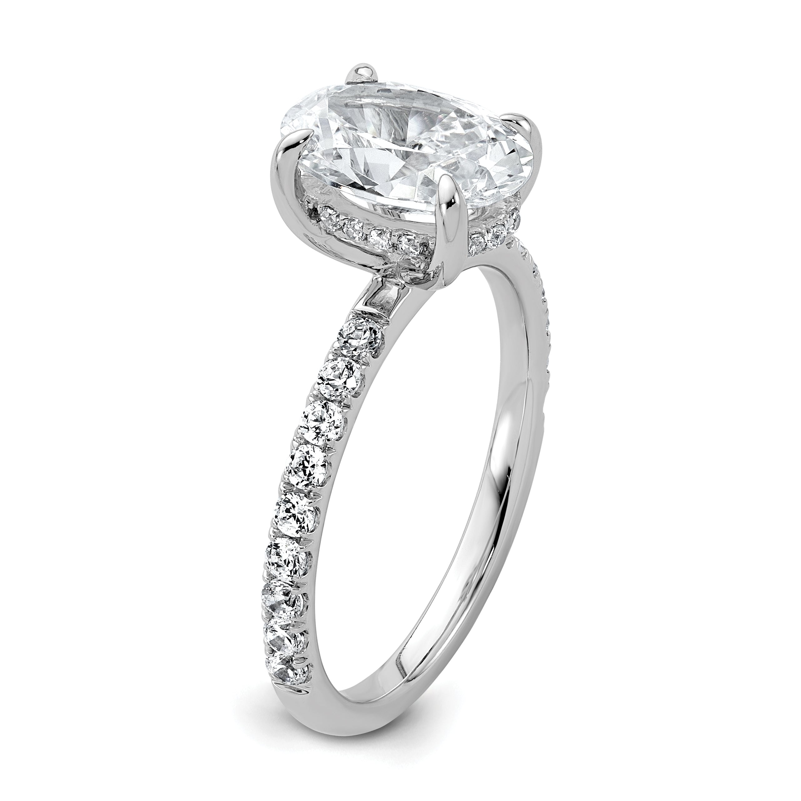 14k White Gold 2 5/8 carat Certified Lab Grown Diamond VS+ F+ Oval Complete Solitaire with Flair Engagement Ring