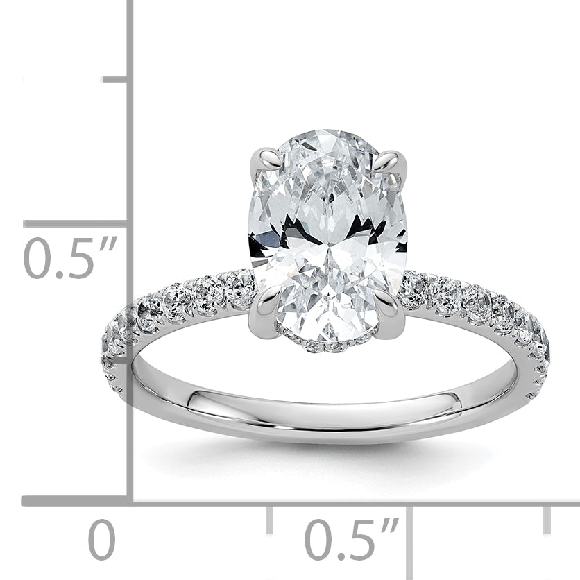 14k White Gold 2 5/8 carat Certified Lab Grown Diamond VS+ F+ Oval Complete Solitaire with Flair Engagement Ring