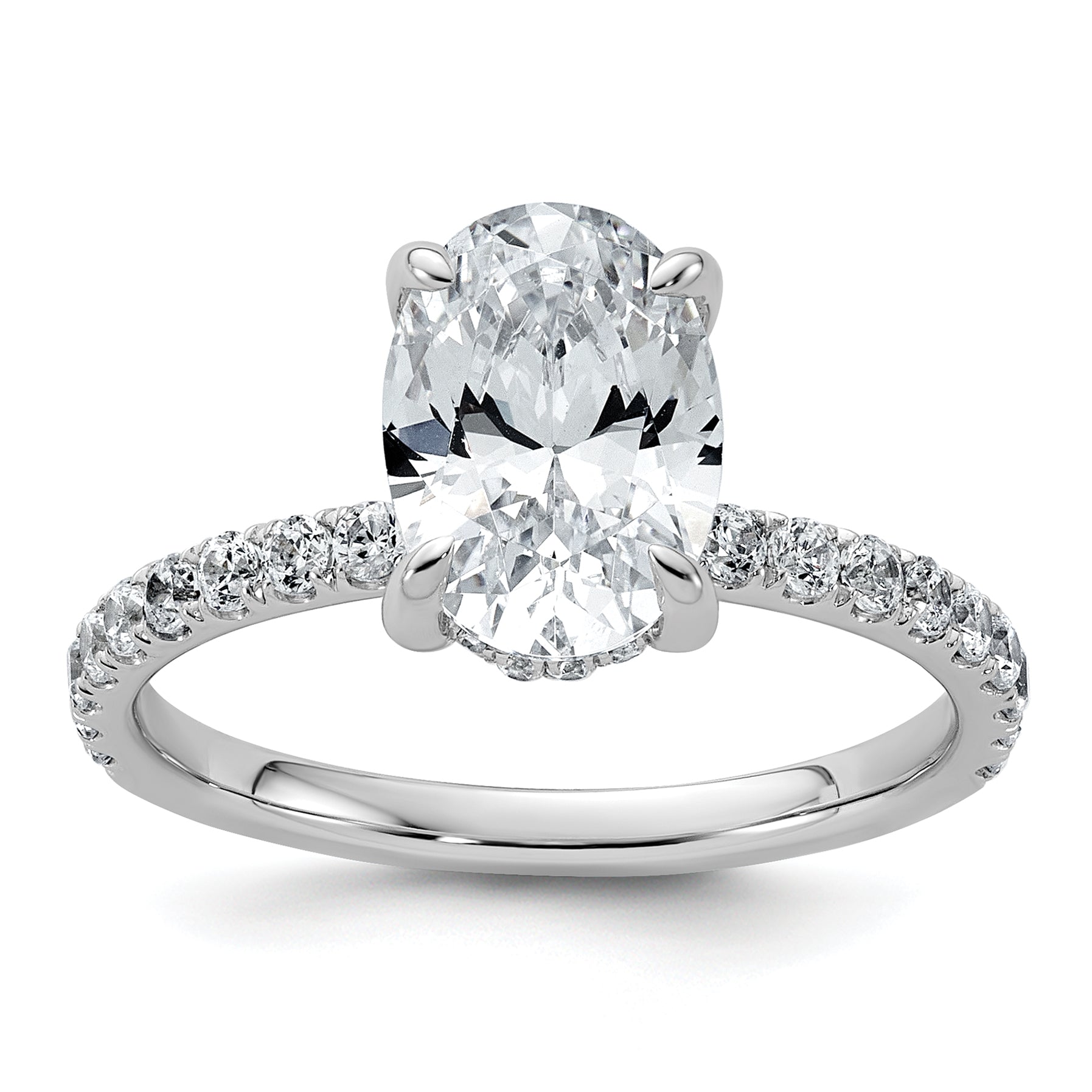 14k White Gold 2 5/8 carat Certified Lab Grown Diamond VS+ F+ Oval Complete Solitaire with Flair Engagement Ring Main image