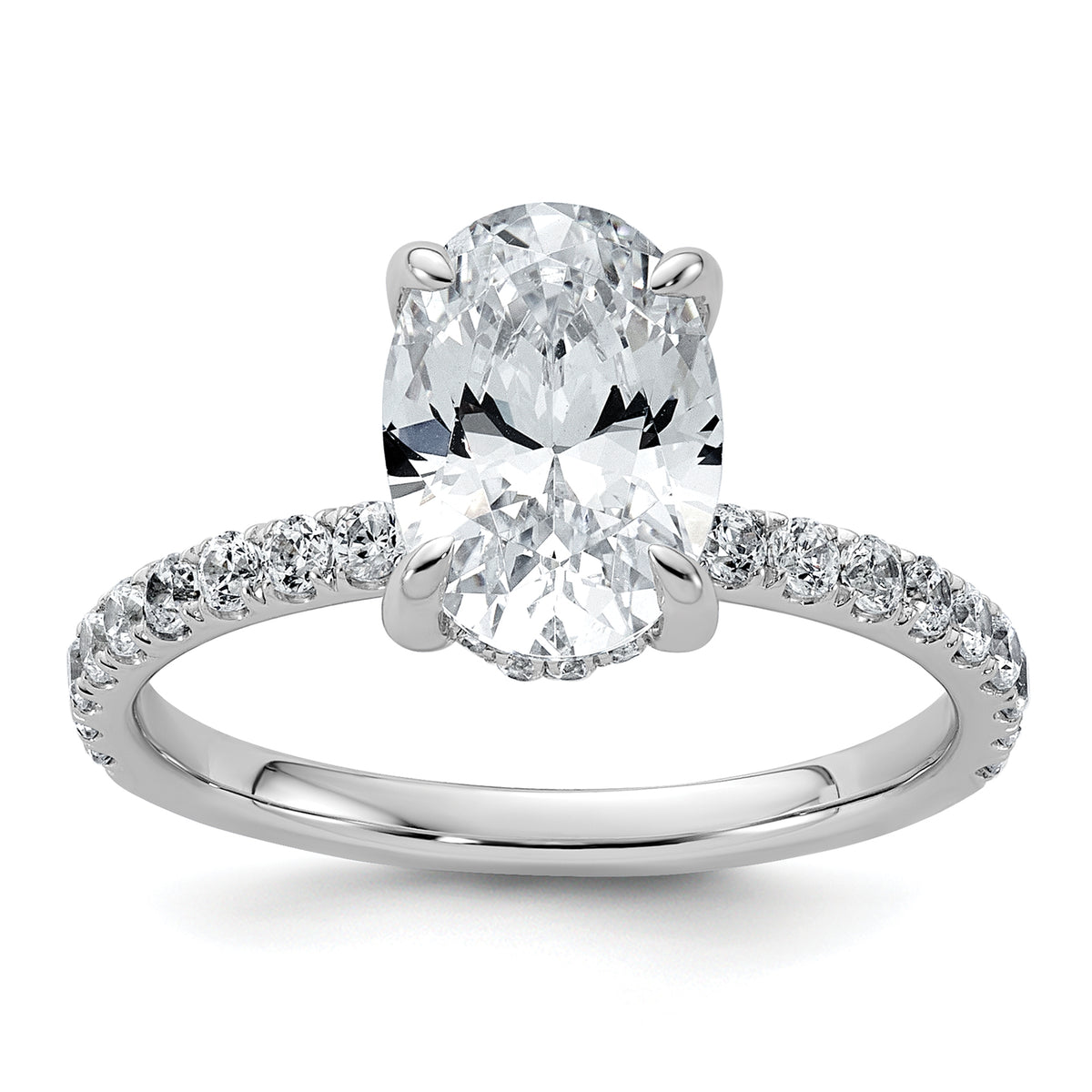 14k White Gold 2 5/8 carat Certified Lab Grown Diamond VS/SI+ G+ Oval Complete Solitaire with Flair Engagement Ring