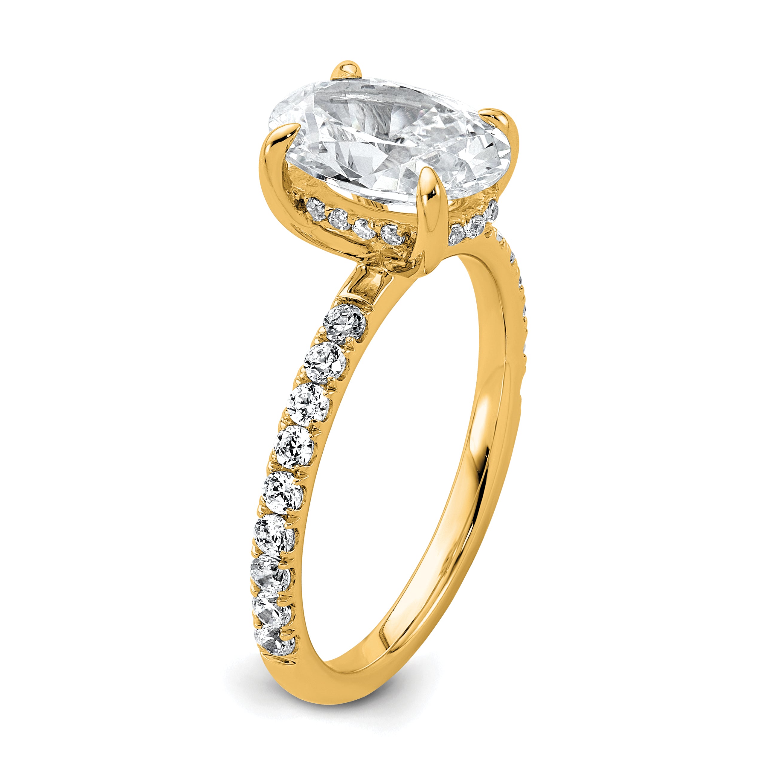 14k 2 5/8 carat Certified Lab Grown Diamond VS+ F+ Oval Complete Solitaire with Flair Engagement Ring