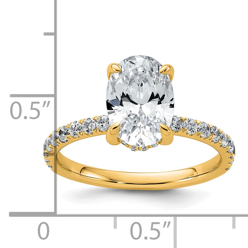 14k 2 5/8 carat Certified Lab Grown Diamond VS+ F+ Oval Complete Solitaire with Flair Engagement Ring
