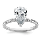 14k White Gold 2 5/8 carat Certified Lab Grown Diamond VS/SI+ G+ Pear Complete Solitaire with Flair Engagement Ring