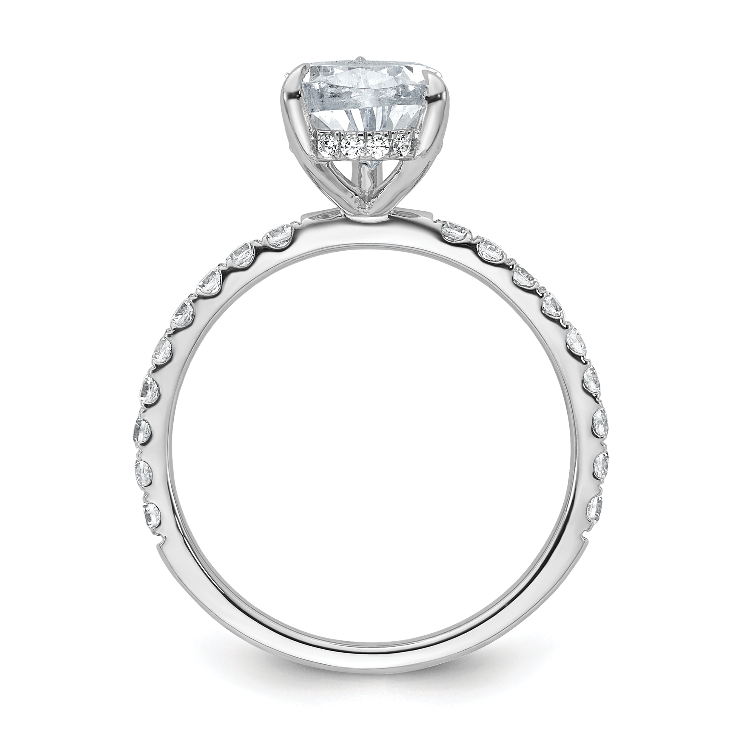 14k White Gold 2 5/8 carat Certified Lab Grown Diamond VS+ F+ Pear Complete Solitaire with Flair Engagement Ring