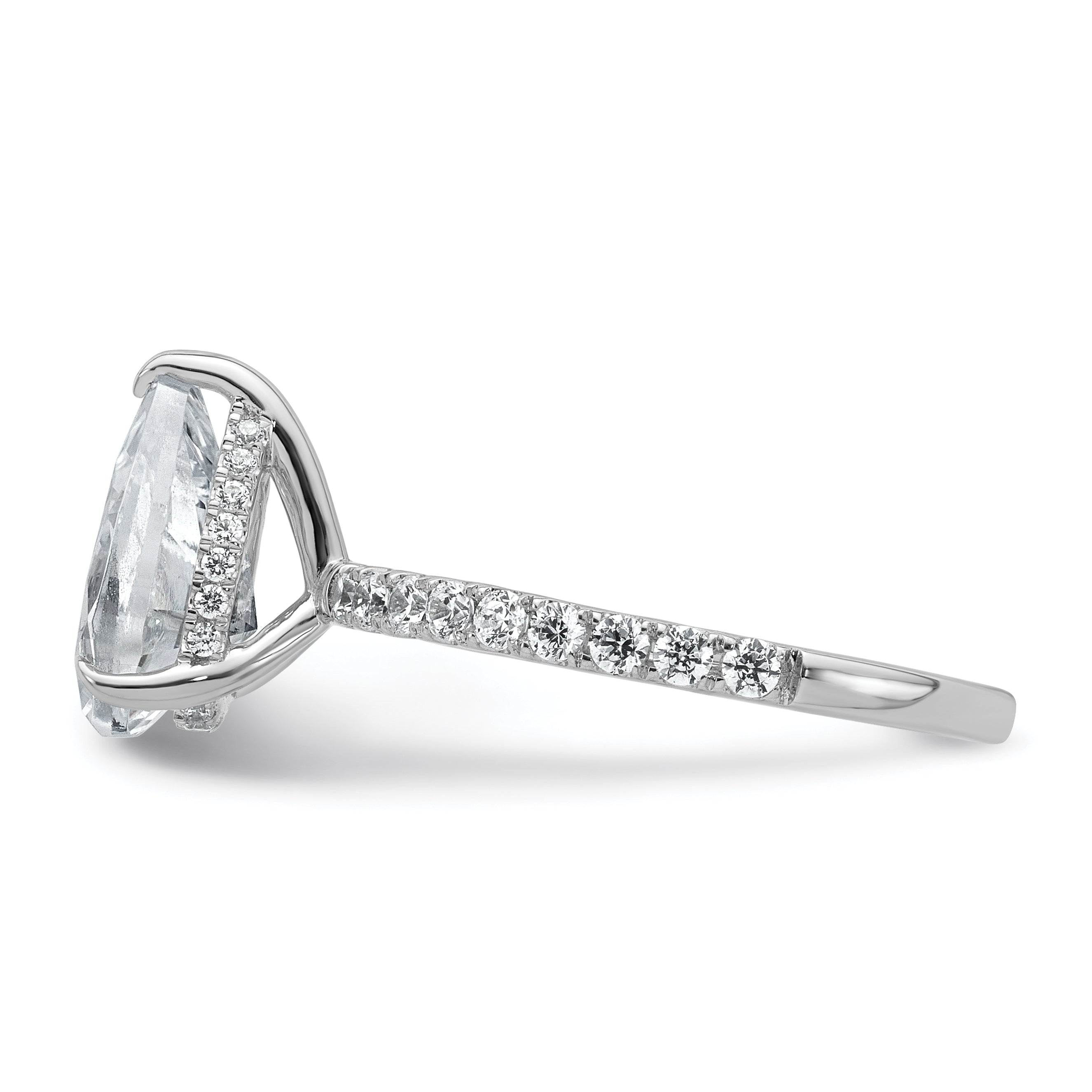 14k White Gold 2 5/8 carat Certified Lab Grown Diamond VS+ F+ Pear Complete Solitaire with Flair Engagement Ring
