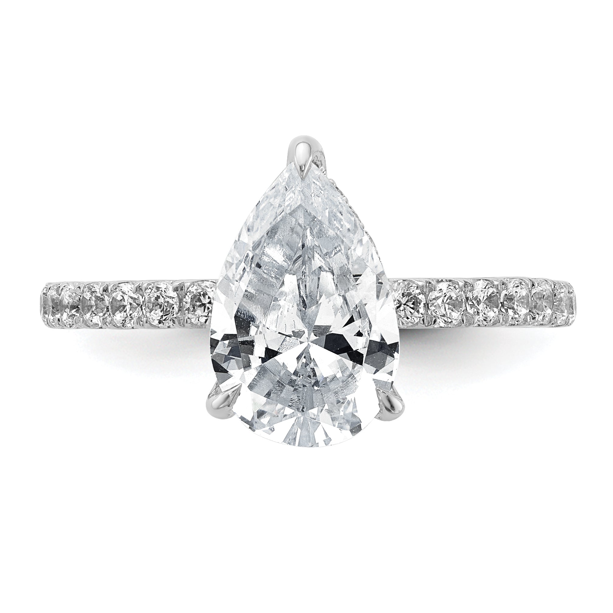 14k White Gold 2 5/8 carat Certified Lab Grown Diamond VS+ F+ Pear Complete Solitaire with Flair Engagement Ring