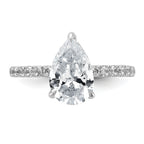 14k White Gold 2 5/8 carat Certified Lab Grown Diamond VS+ F+ Pear Complete Solitaire with Flair Engagement Ring