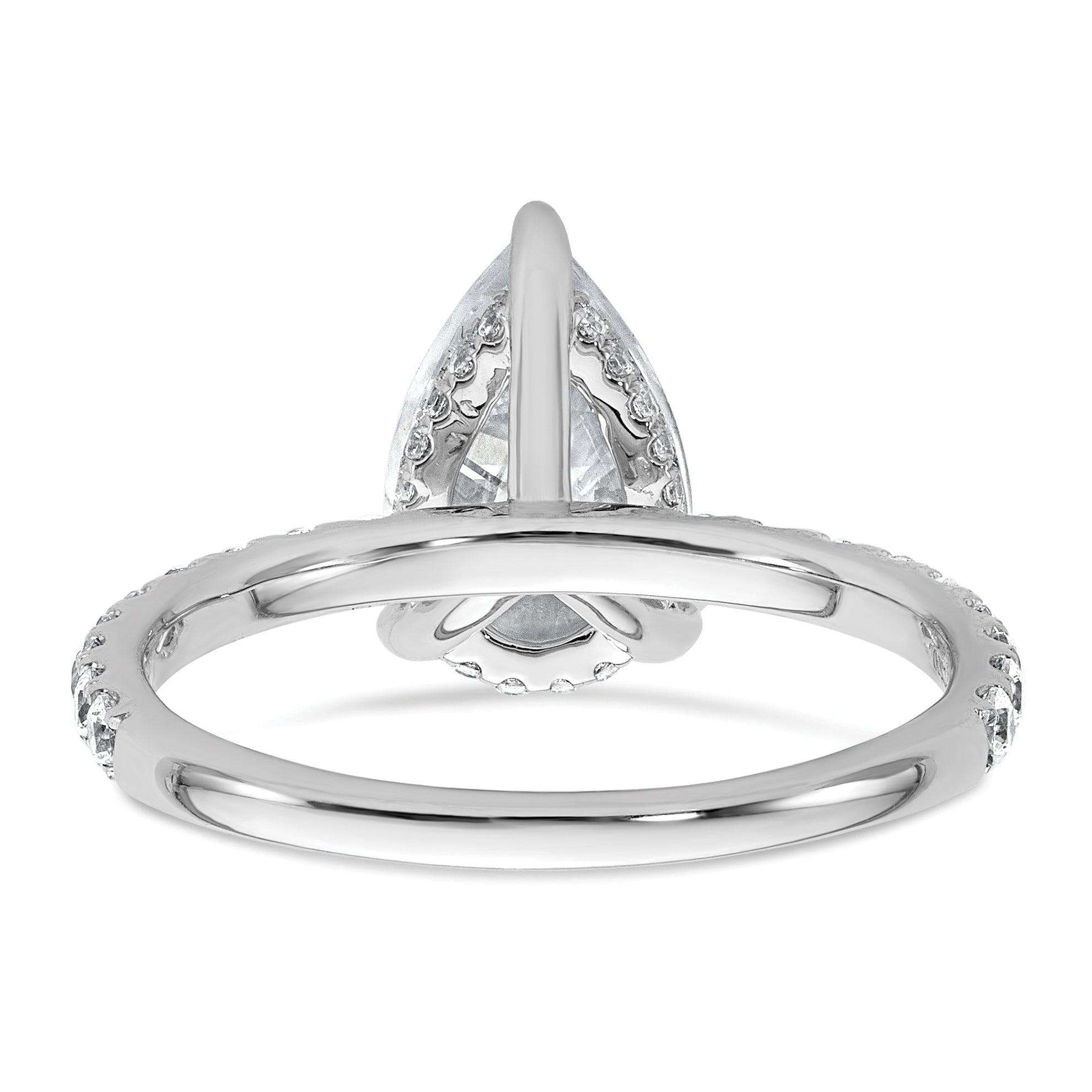 14k White Gold 2 5/8 carat Certified Lab Grown Diamond VS+ F+ Pear Complete Solitaire with Flair Engagement Ring