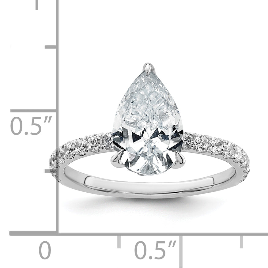 14k White Gold 2 5/8 carat Certified Lab Grown Diamond VS+ F+ Pear Complete Solitaire with Flair Engagement Ring