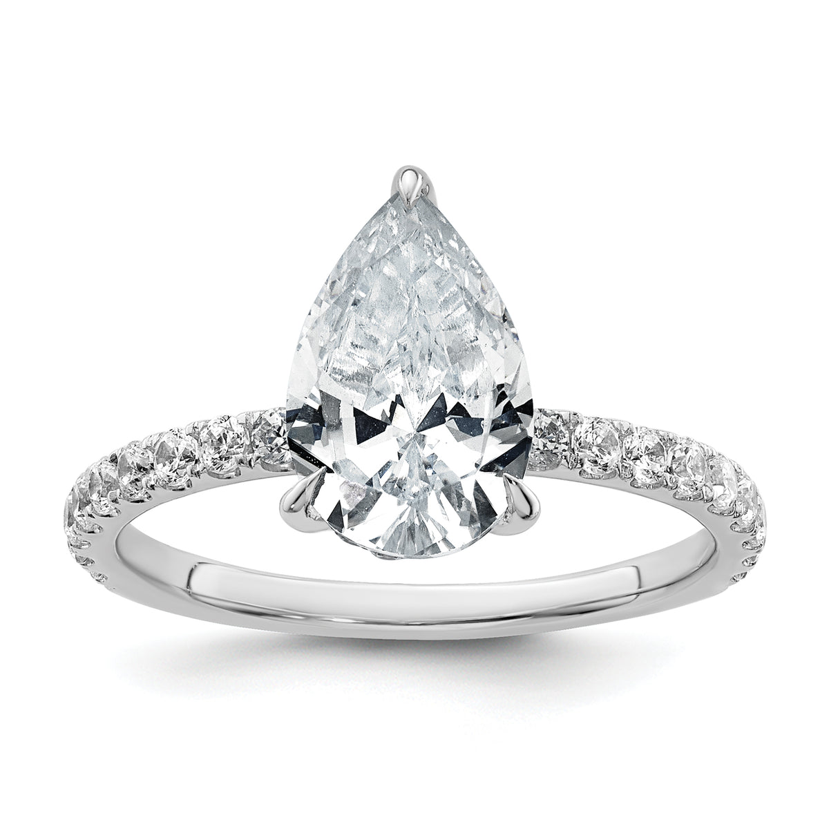 14k White Gold 2 5/8 carat Certified Lab Grown Diamond VS+ F+ Pear Complete Solitaire with Flair Engagement Ring
