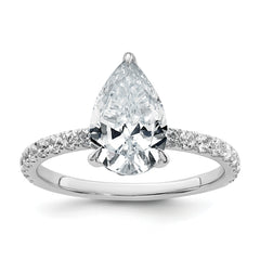 14k White Gold 2 5/8 carat Certified Lab Grown Diamond VS/SI+ G+ Pear Complete Solitaire with Flair Engagement Ring